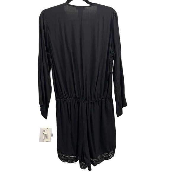 La Blanca La Costa Lace Swim Coverup V Neck Romper, Black M - Picture 4 of 7